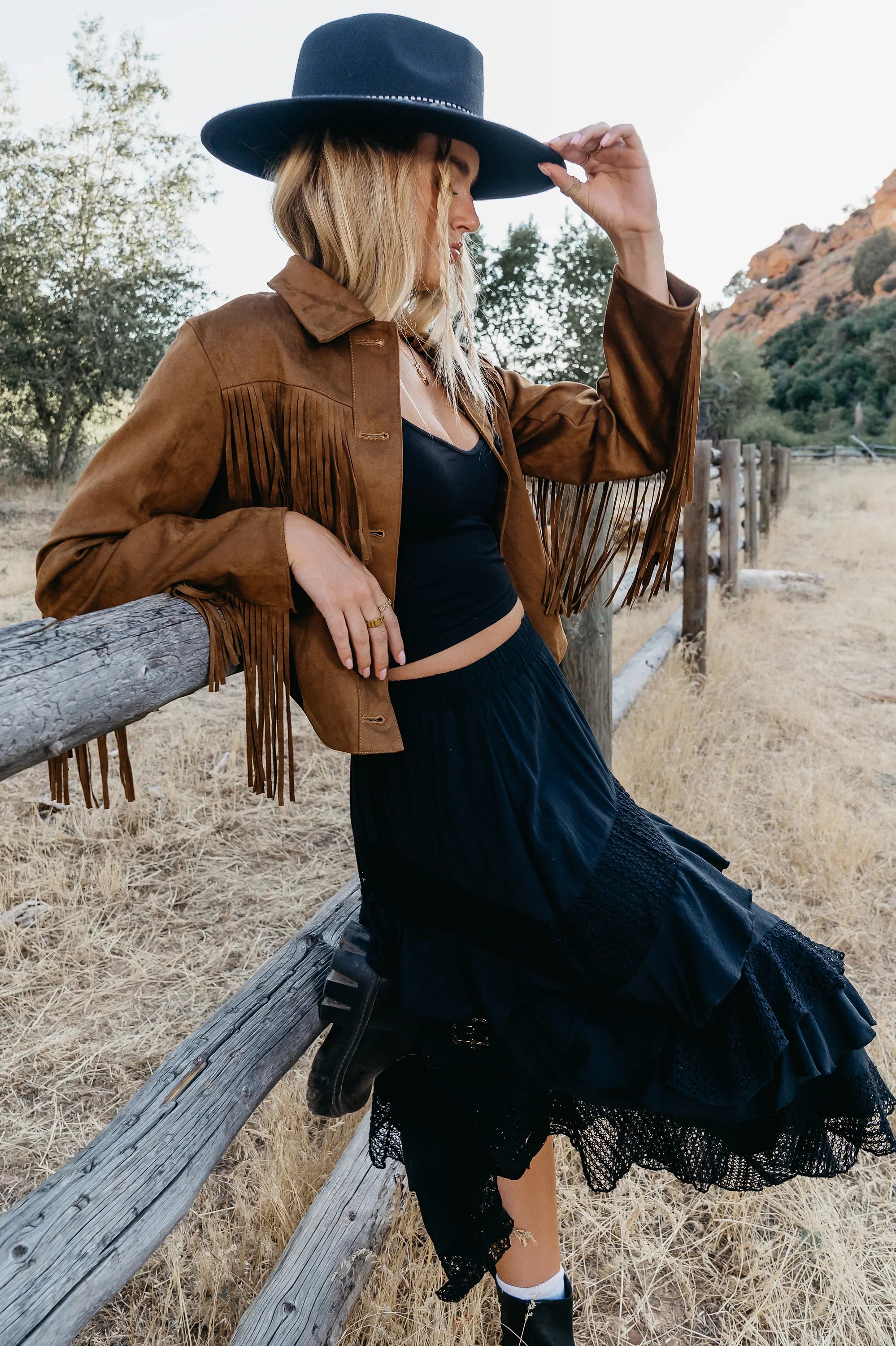 Bridget Fringe Jacket in Cognac