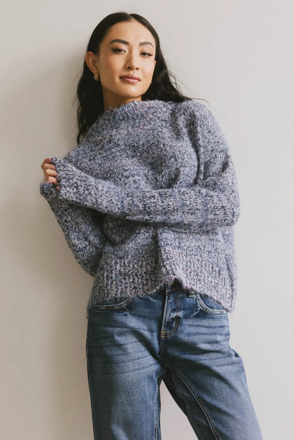 Carla Fuzzy Knit Sweater in Blue FINAL SALE