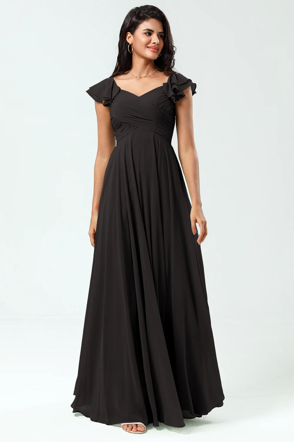 Lace Up Back Cross A Line Chiffon Bridesmaid Dress with Ruffles