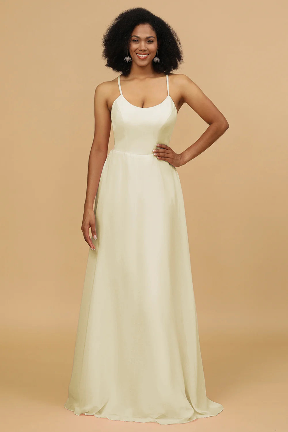 Sheath Column Spaghetti Straps Long Chiffon Bridesmaid Dress