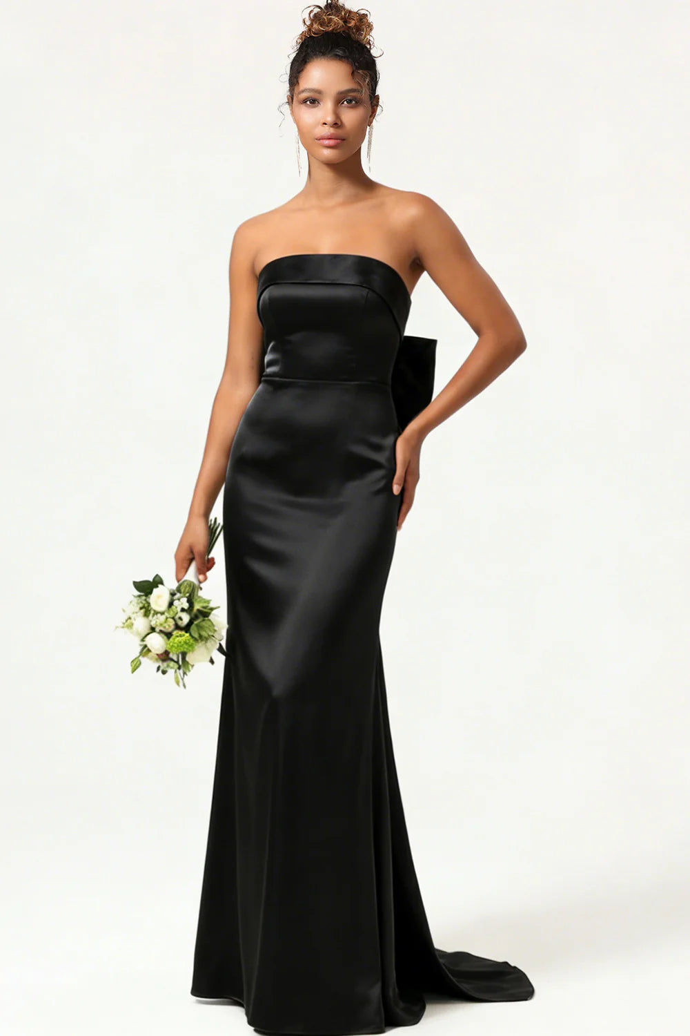Green Strapless Mermaid Long Bridesmaid Dress with Bow