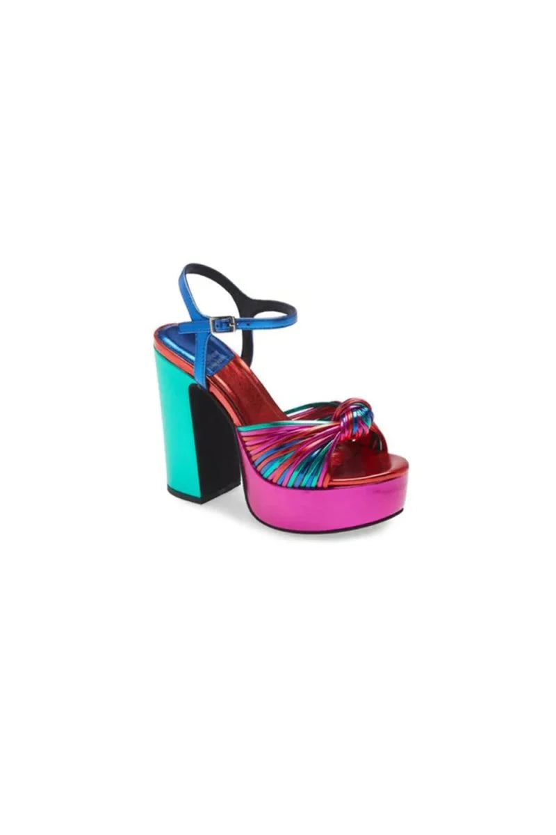 Silver Chunky Knotted Block Heel Platform Sandals