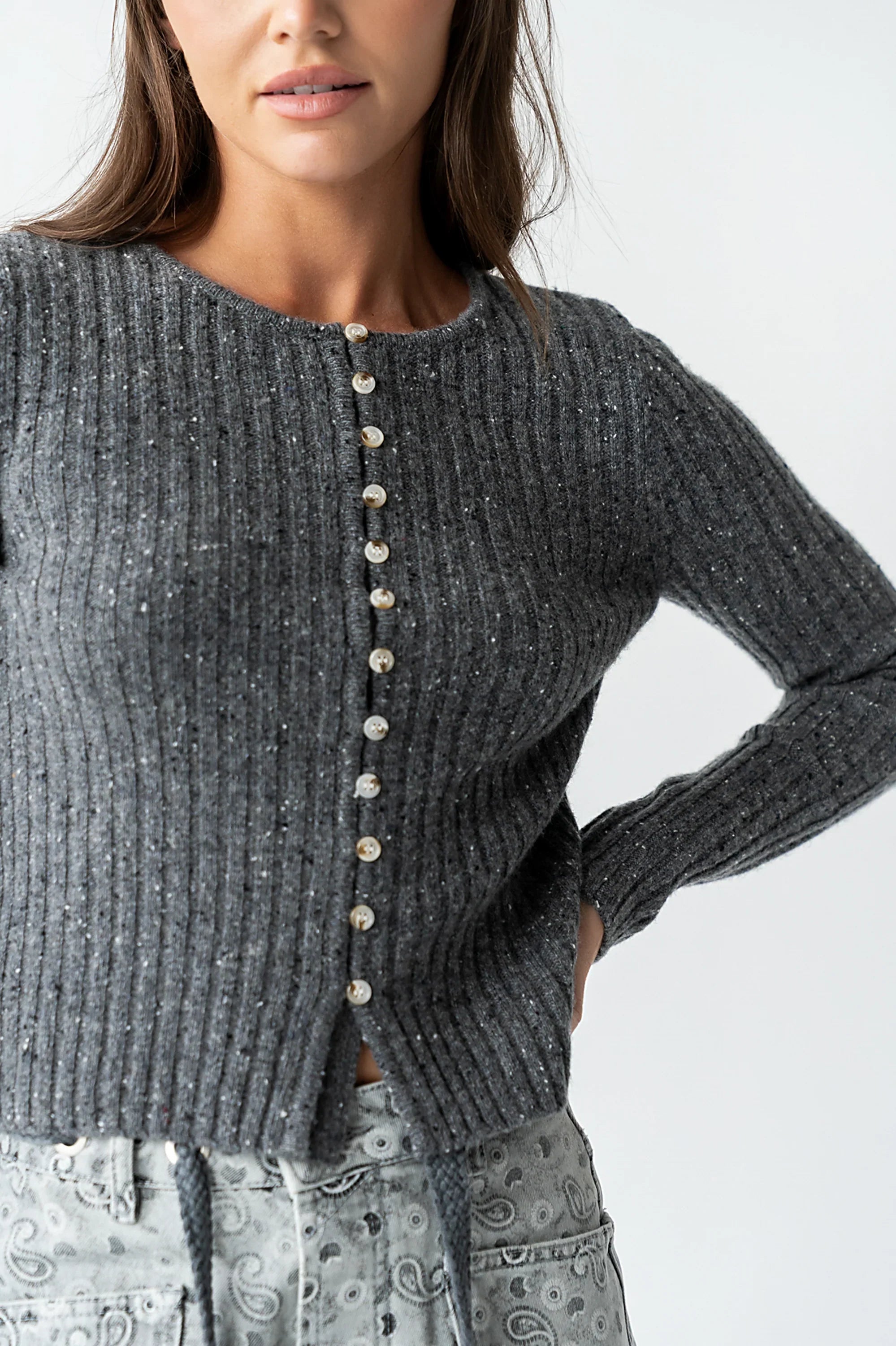 Hellen Knit Cardigan in Charcoal
