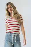 Tess Striped Collared Top in Red