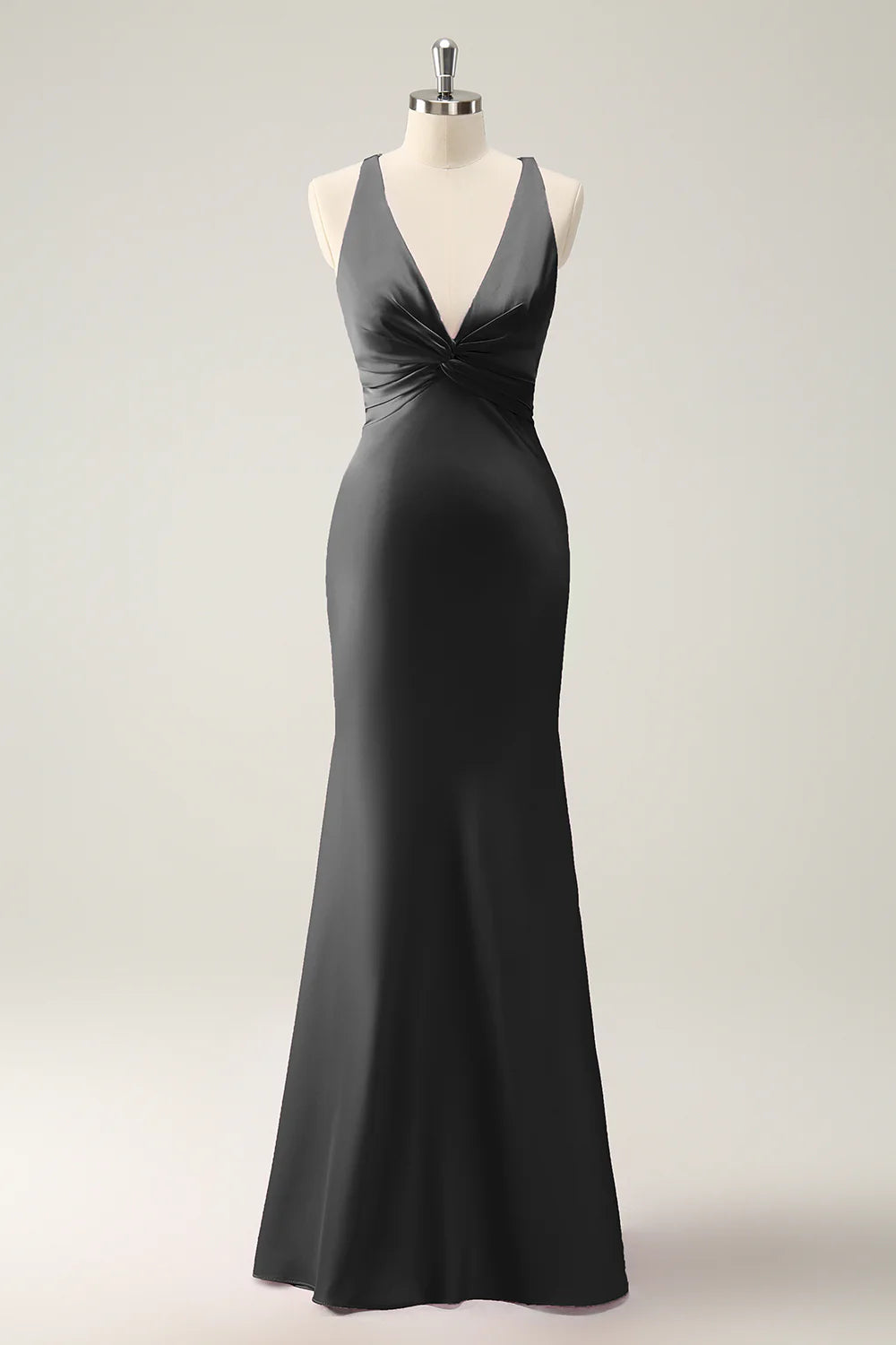 Elegant Pink Mermaid Deep V Neck Long Bridesmaid Dress with Lace Up Back