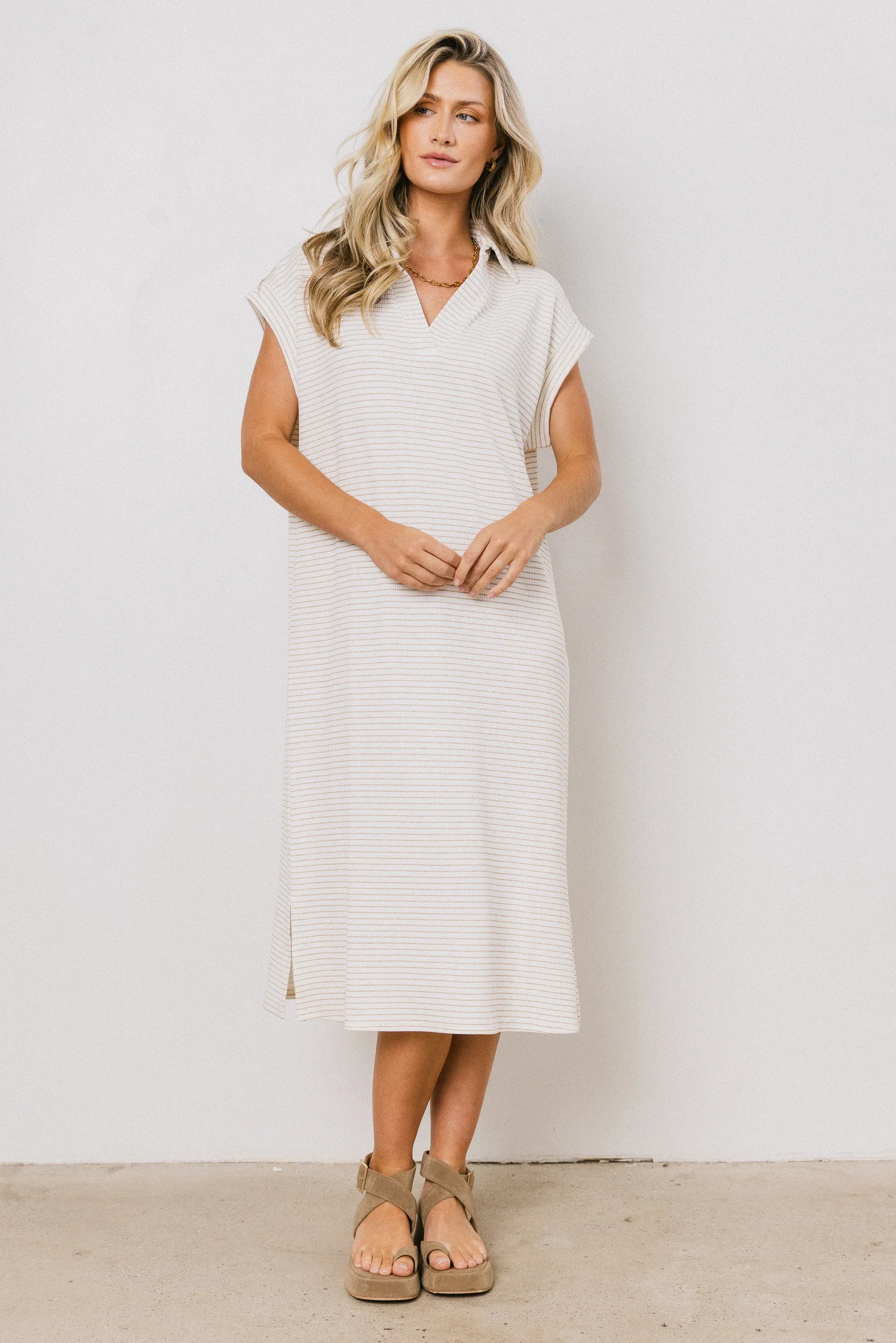 Elisa Striped Maxi Dress in Tan FINAL SALE