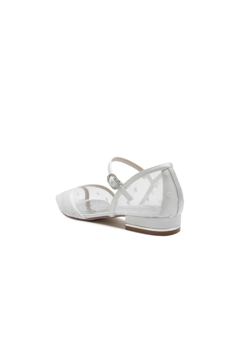 Pointed Toe Strap Buckle Mesh Low Heels