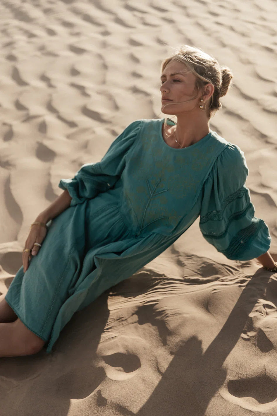 Serendipity Embroidered Dress in Light Teal FINAL SALE