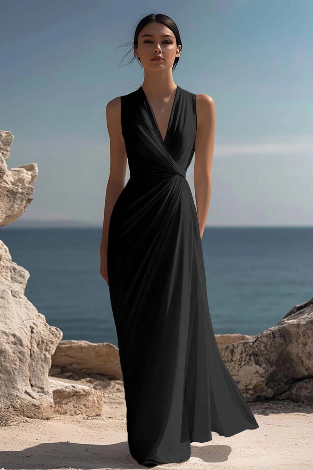 White A Line V Neck Ruched Engagement Dress