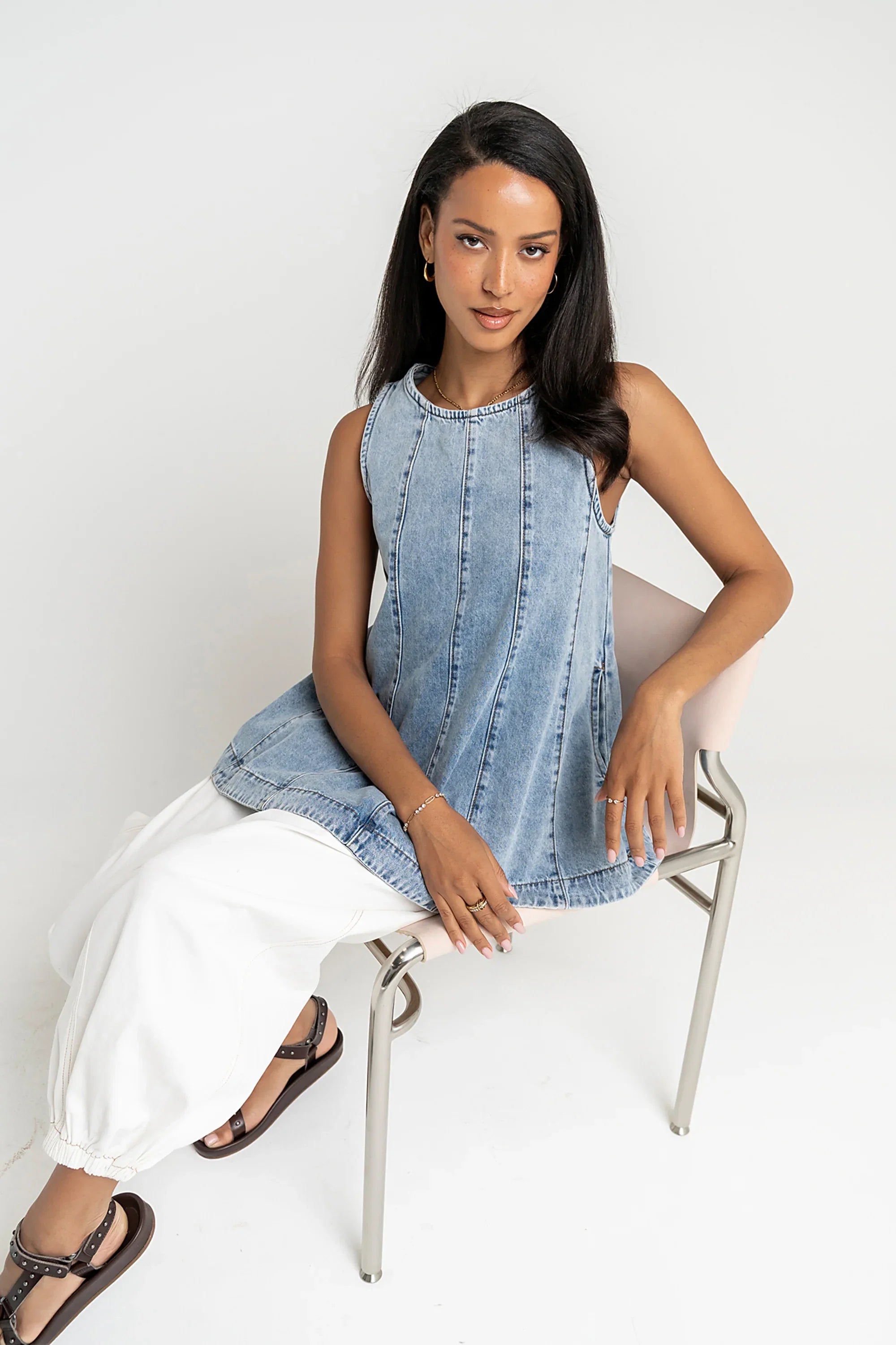 Savannah Denim Sleeveless Tunic Top