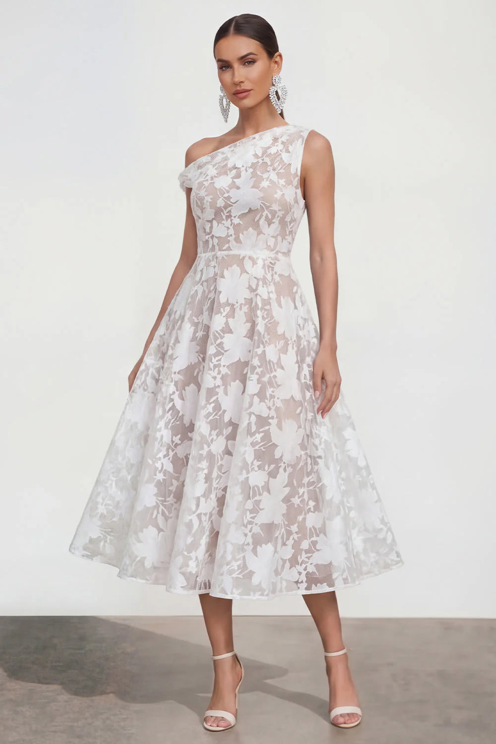Floral Yellow Asymmetrical Neck A Line Wedding Guest Dress