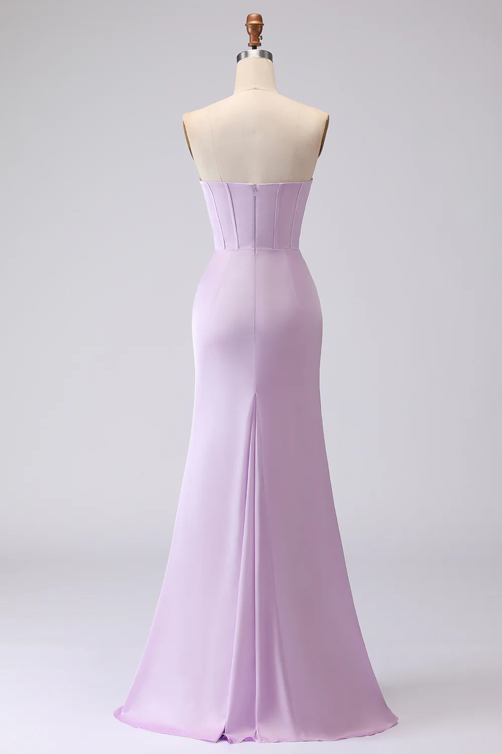 Lilac Strapless Mermaid Corset Satin Long Bridesmaid Dress