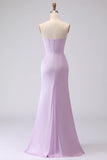 Lilac Strapless Mermaid Corset Satin Long Bridesmaid Dress