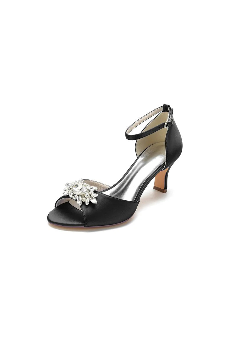 Royal Blue Satin Pump with Crystal Flower Accent