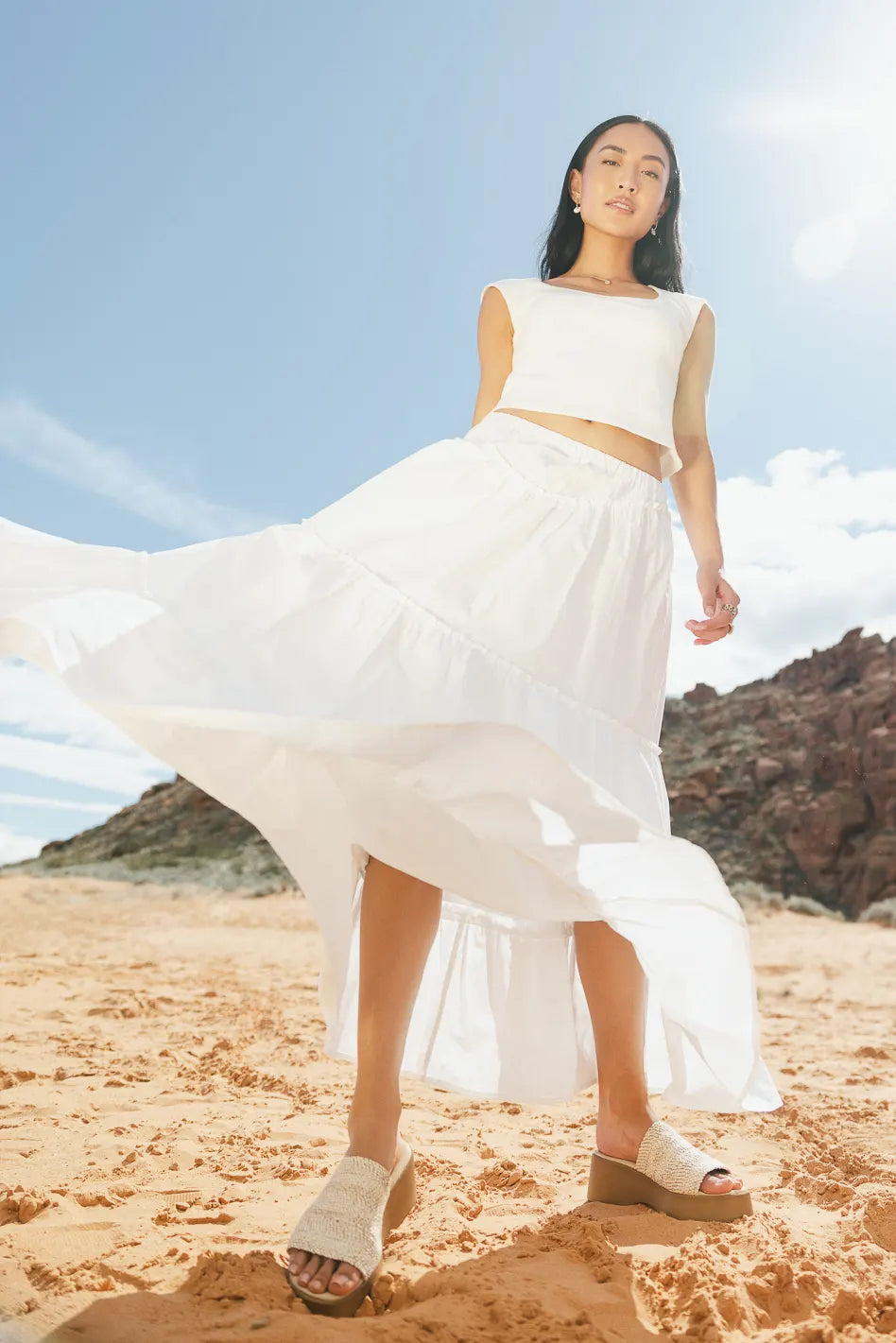Layana Tiered Skirt in White FINAL SALE
