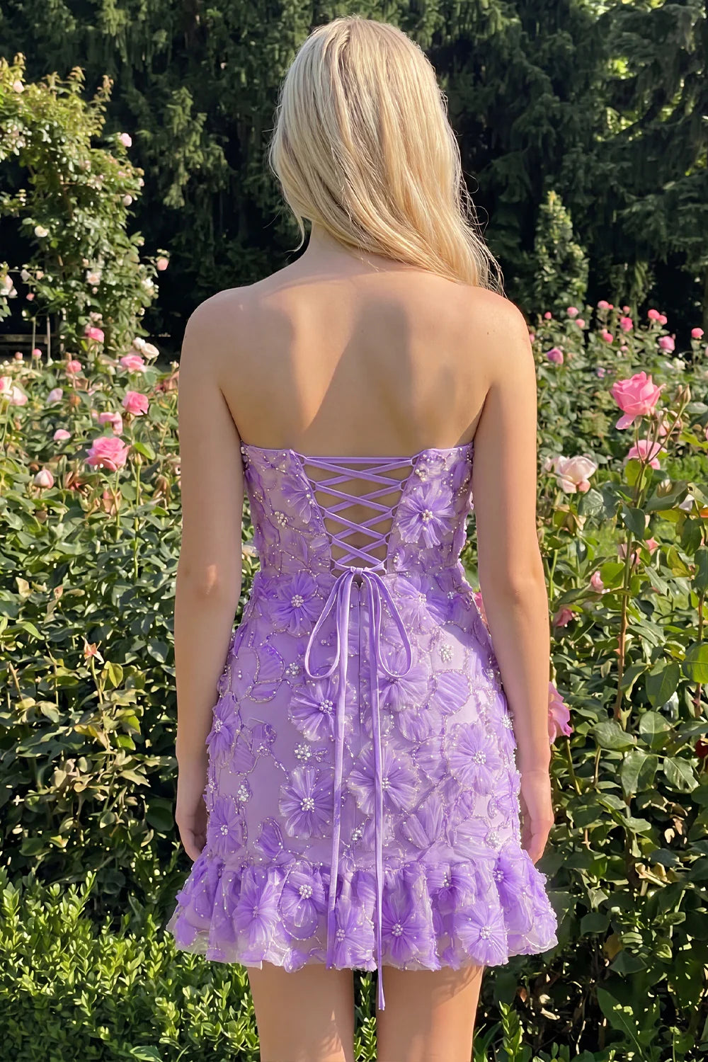 Light Blue Strapless Bodycon Beaded Short Homecoming Dress with 3D Flowers