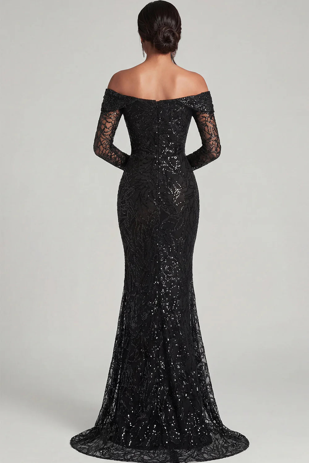 Off The Shoulder Black Sheath Mesh Lace Formal Dress