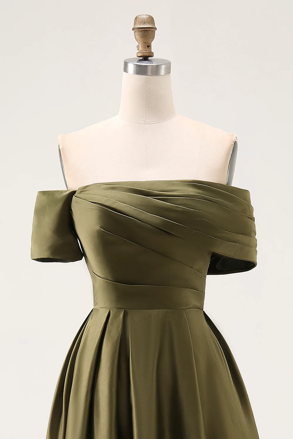 Olive A Line Off The Shoulder Ruched Satin Long Mother of the Bride Dress
