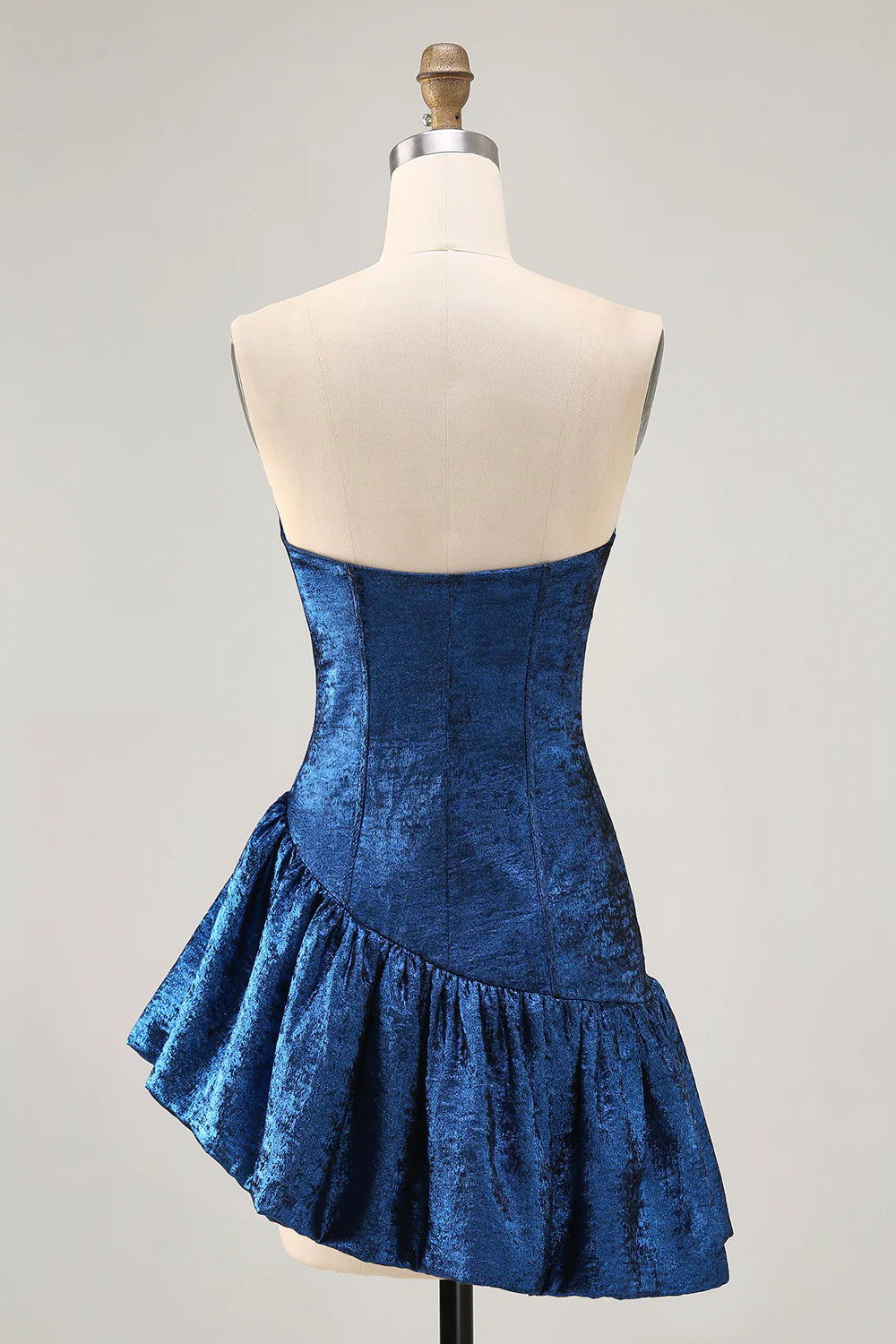 Metallic Dark Blue A Line Asymmetrical Short Homecoming Dress with Ruffles