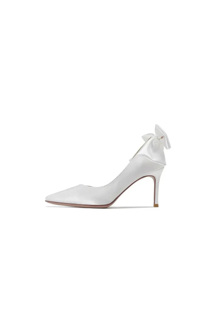 Satin Pumps Stiletto Heels with Bowknot