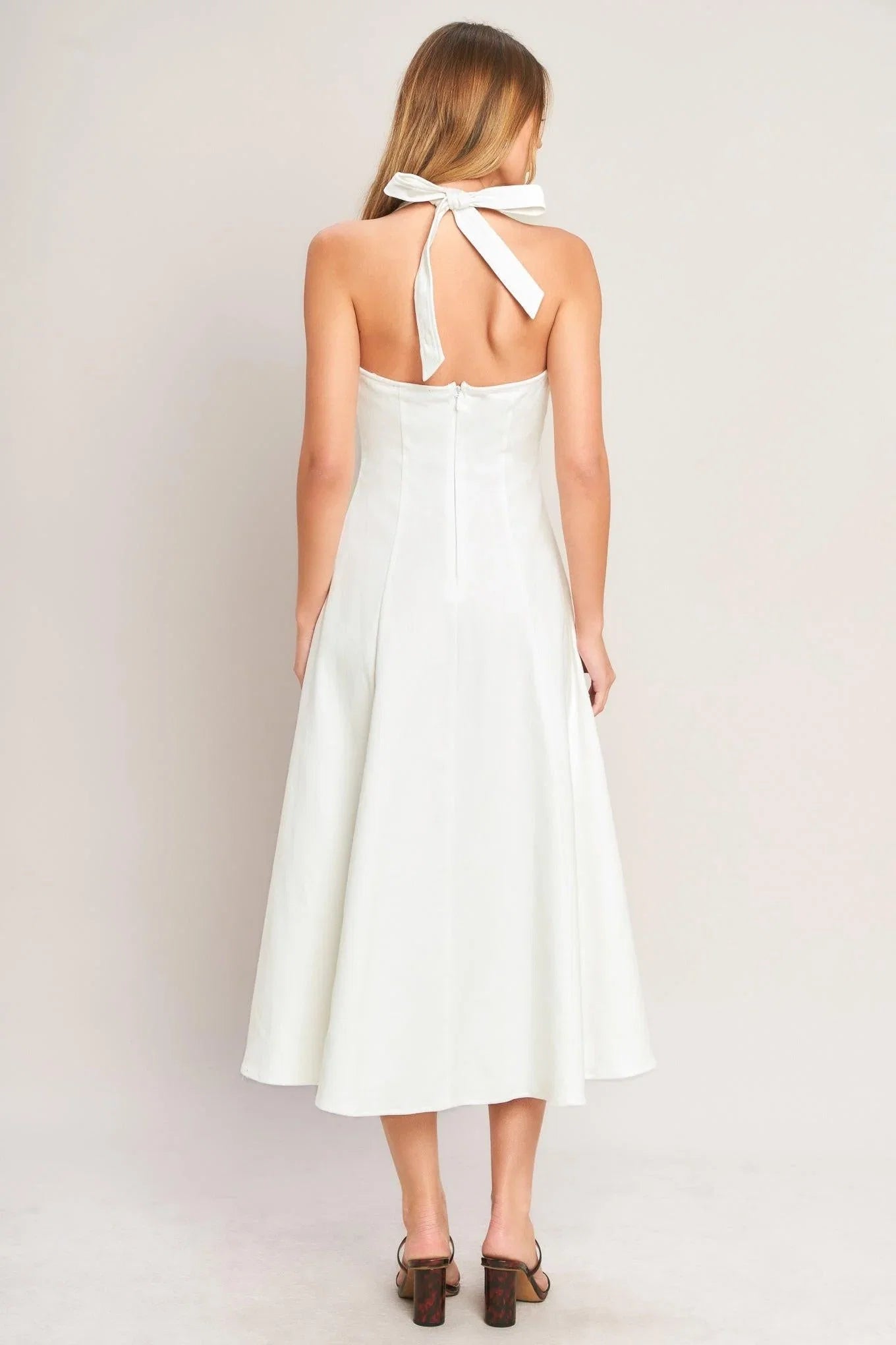 SERENE MOMENT WHITE HALTER MIDI DRESS