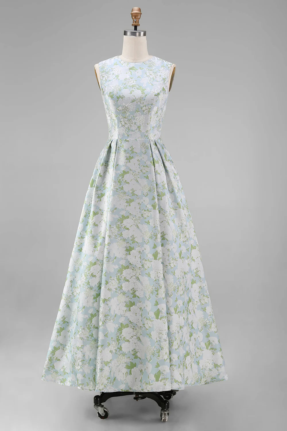Blue Floral A Line Midi Wedding Guest Dress with Pockets