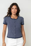 Serra Lace Trim Blouse in Navy