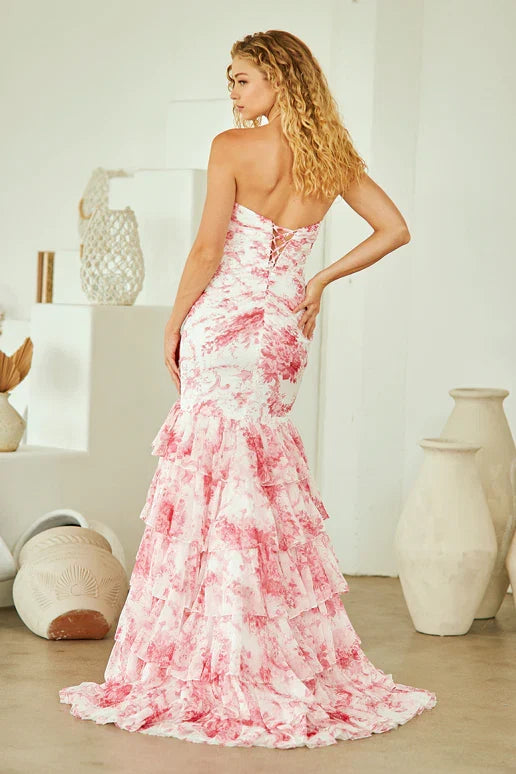 Camille Gown Floral Mermaid Fitted Strapless Dress