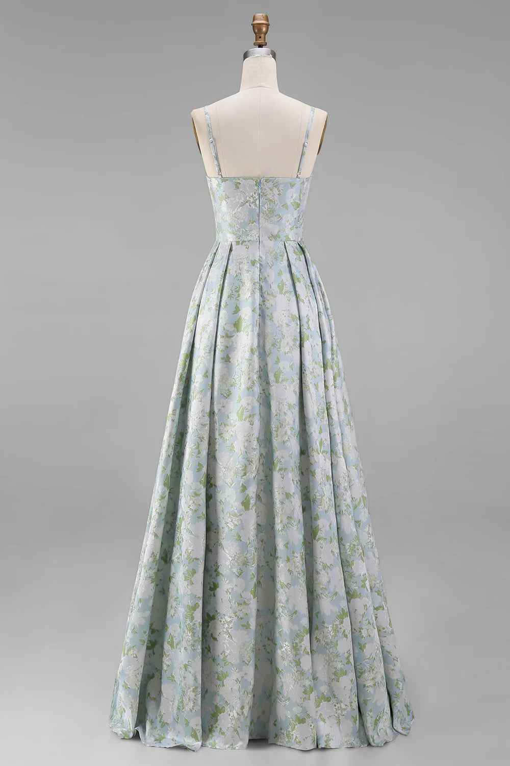 Floral Printed Blue White A Line Long Bridesmaid Dress