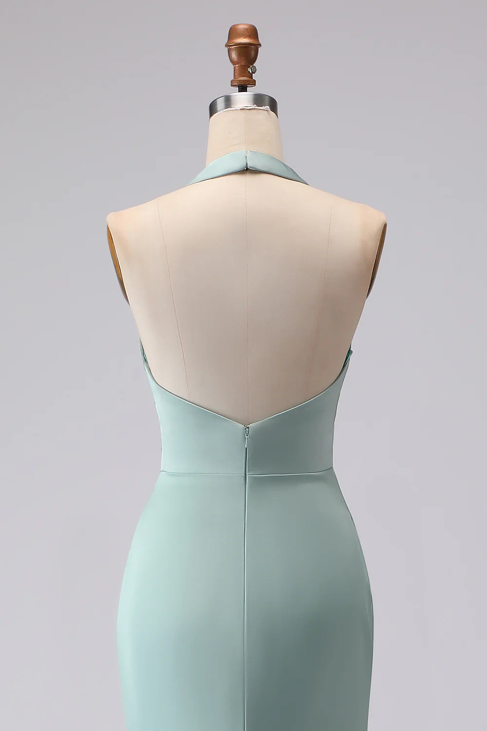 Green Halter Mermaid Ruched Long Bridesmaid Dress with Slit
