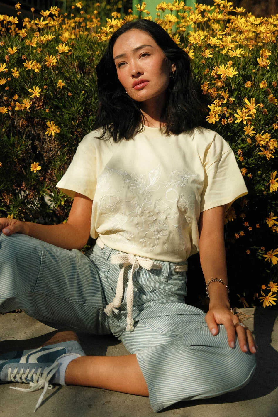 Citrus Embroidered Tee in Yellow FINAL SALE