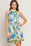 AZURE BLOOM HALTER MINI DRESS