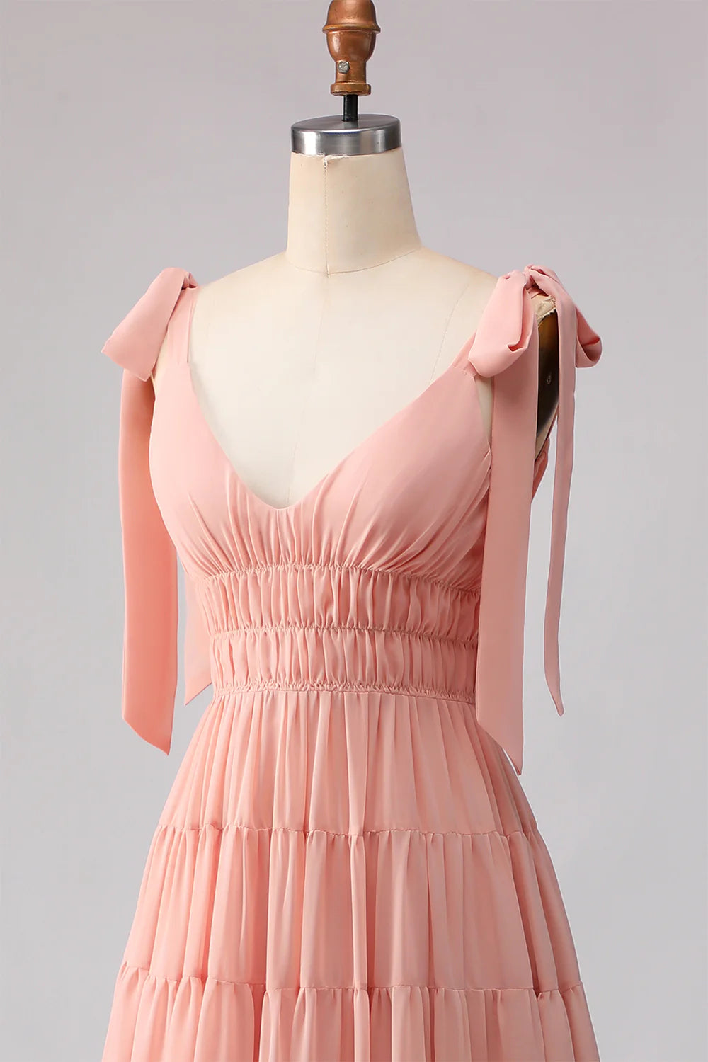 Blush A Line Chiffon Ruched V Neck Long Bridesmaid Dress