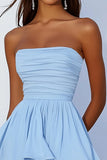 Black Strapless A Line Pleated Homecoming Dress with Ruffles