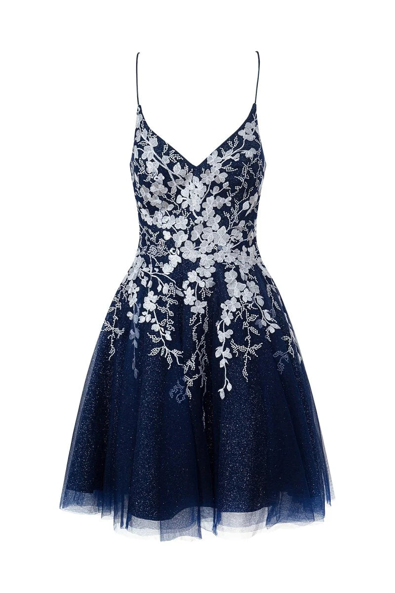Aline Short Glitter Tulle Homecoming Dress with Appliques