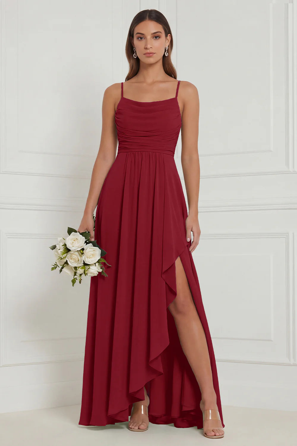 Sage Ruffle A Line Bridesmaid Dress with Slit