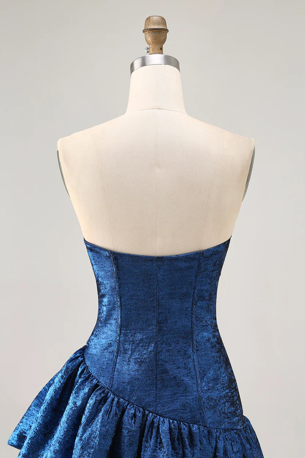 Metallic Dark Blue A Line Asymmetrical Short Homecoming Dress with Ruffles