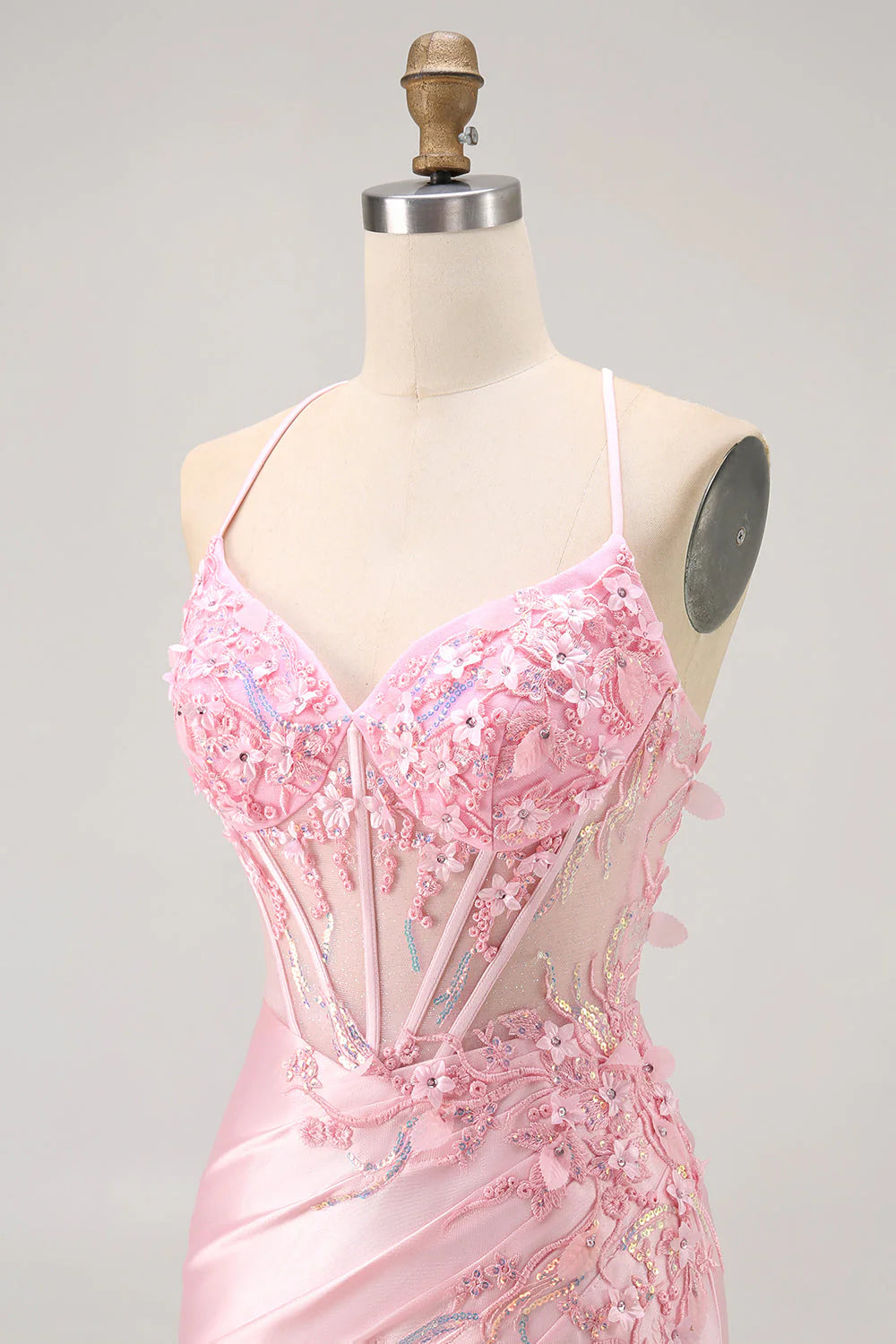 Candy Pink Bodycon Beaded Sheer Corset Short Homecoming Dress with Appliques