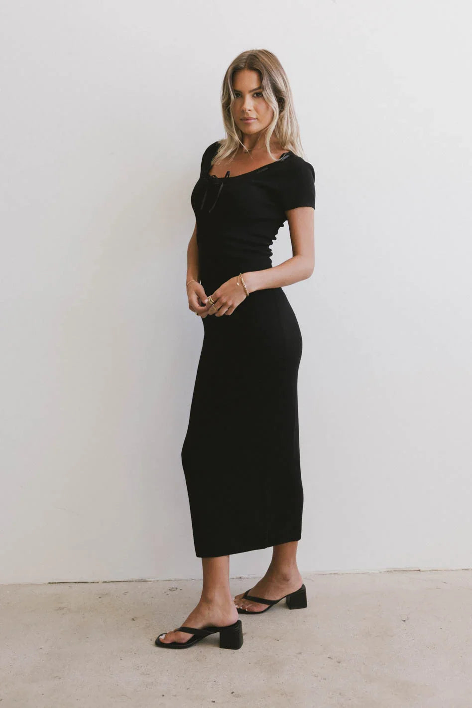 Ariah Ribbon Trim Sweater Dress in Black FINAL SALE