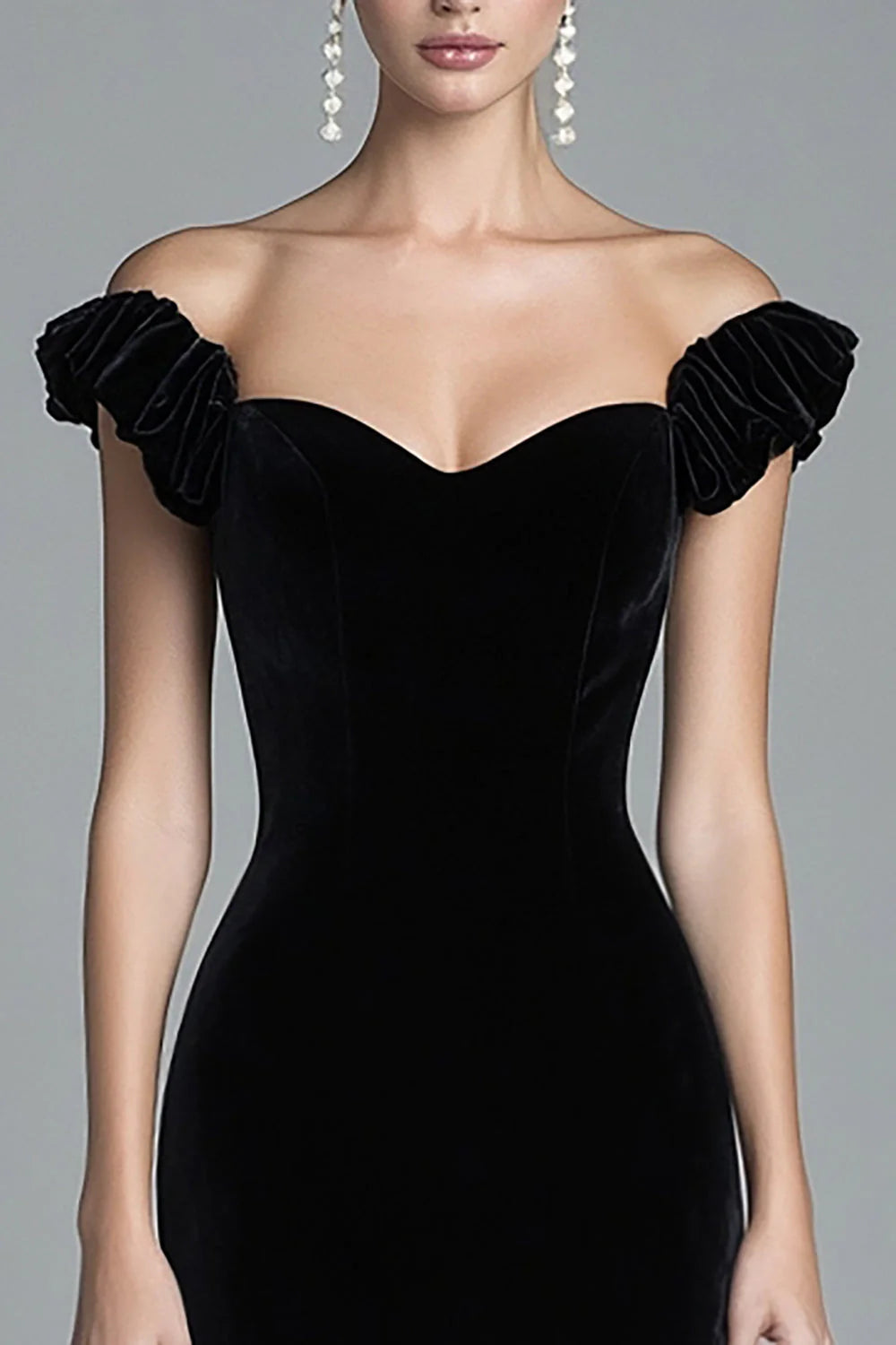 Black Off the Shoulder Mermaid Velvet Long Formal Dress