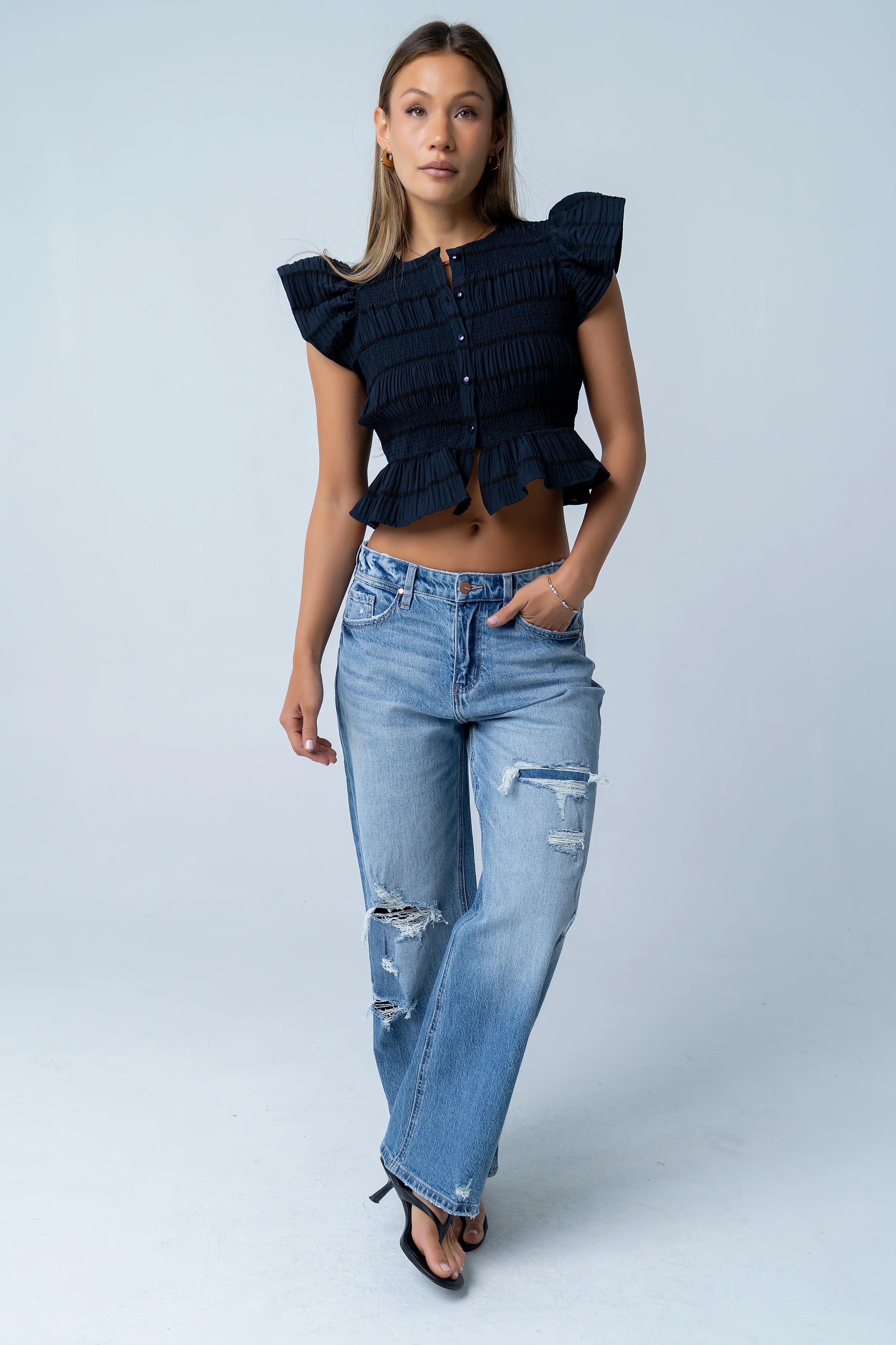 Quinny Distressed Wide Leg Jeans