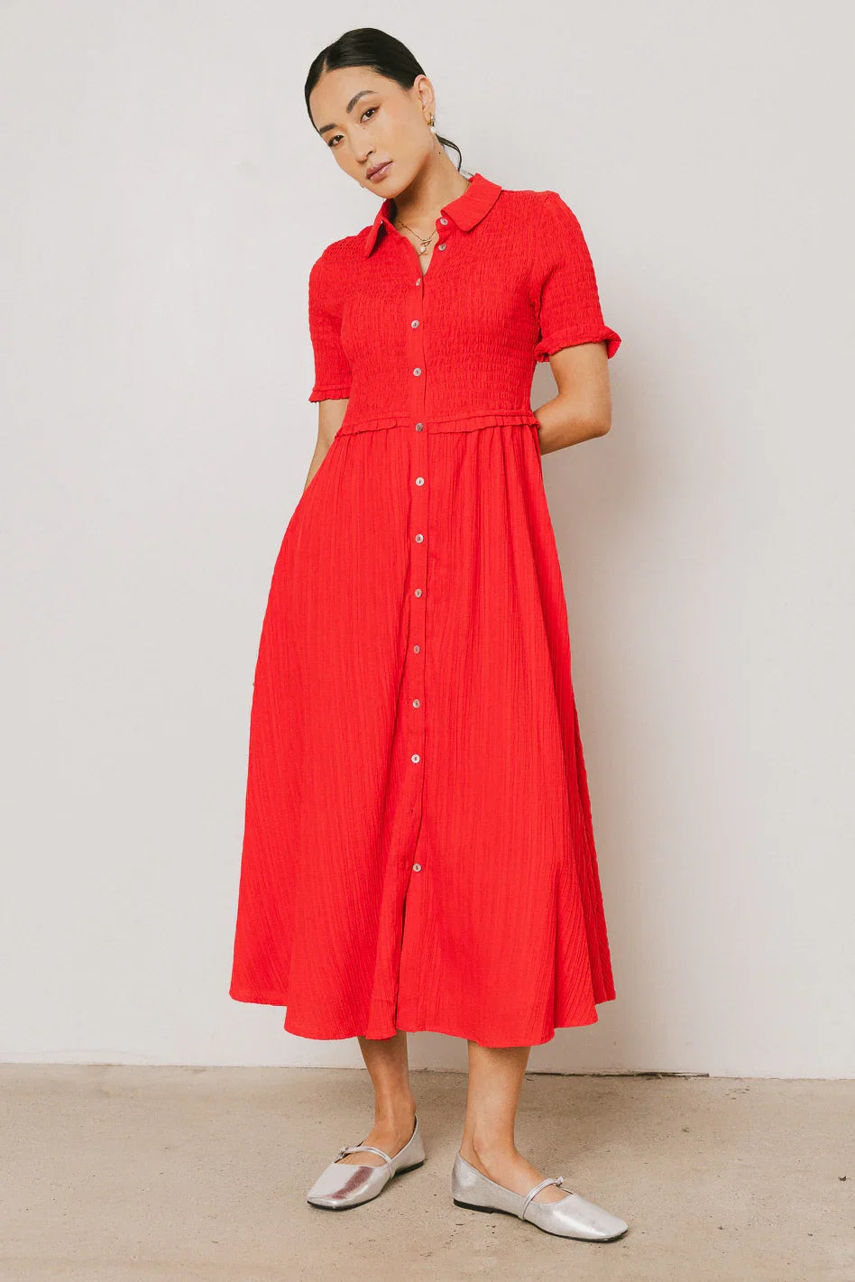 Nicole Smocked Maxi Dress in Red FINAL SALE