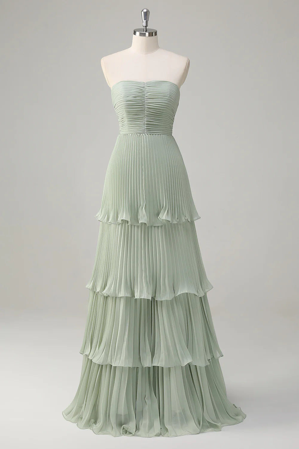 Dusty Sage A Line Sweetheart Tiered Chiffon Floor Length Dress