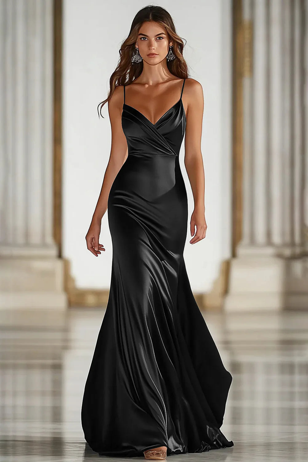 Dark Green Mermaid Spaghetti Straps Satin Long Gala Dress
