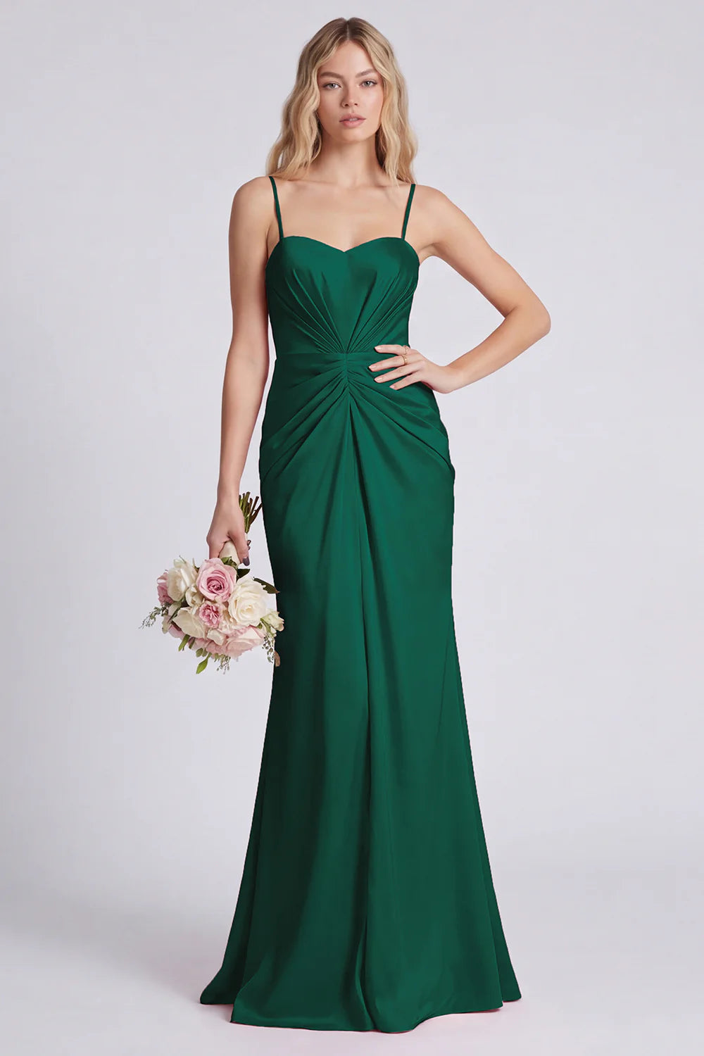 Dusty Rose Ruched Spaghetti Straps Mermaid Bridesmaid Dress