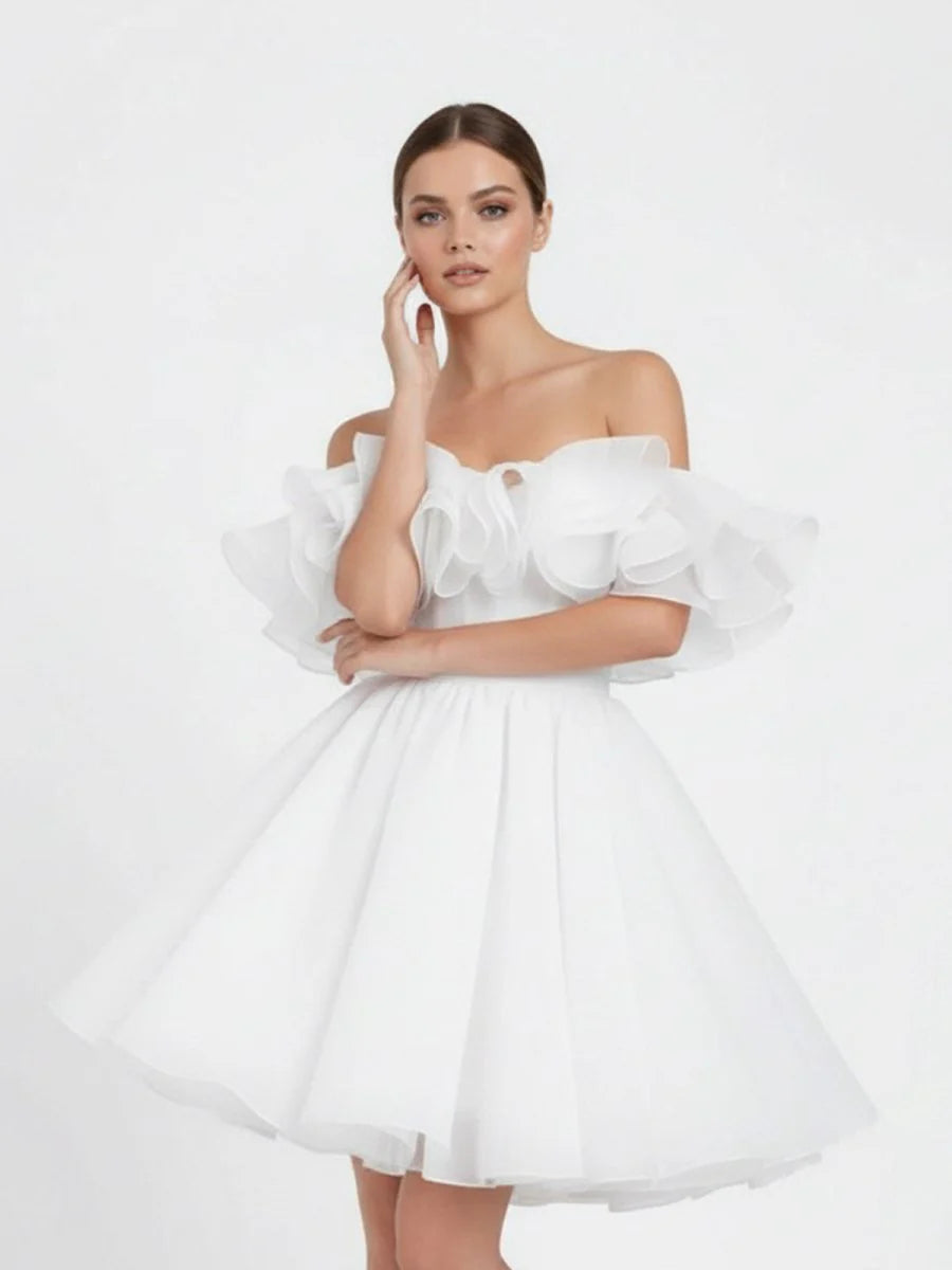 A Line Off The Shoulder Sleeveless Short Mini Organza Wedding Dresses