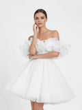 A Line Off The Shoulder Sleeveless Short Mini Organza Wedding Dresses