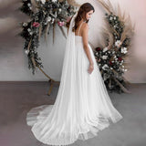A Line Tulle Spaghetti Straps Wedding Dresses With Lace Appliques