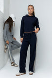 Kourtney Waffle Knit Hoodie in Navy