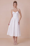 Satin A Line Corset Spaghetti Straps White Graduation Dress